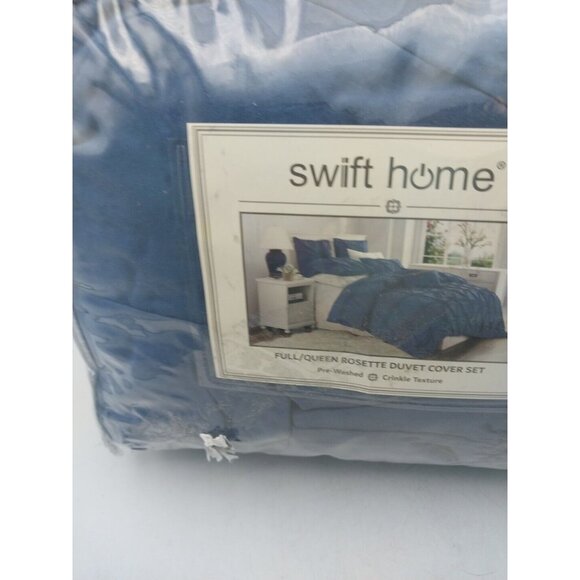 Swift Home Full/Queen Rosette Duvet Cover Set Navy Blue - Picture 6 of 7